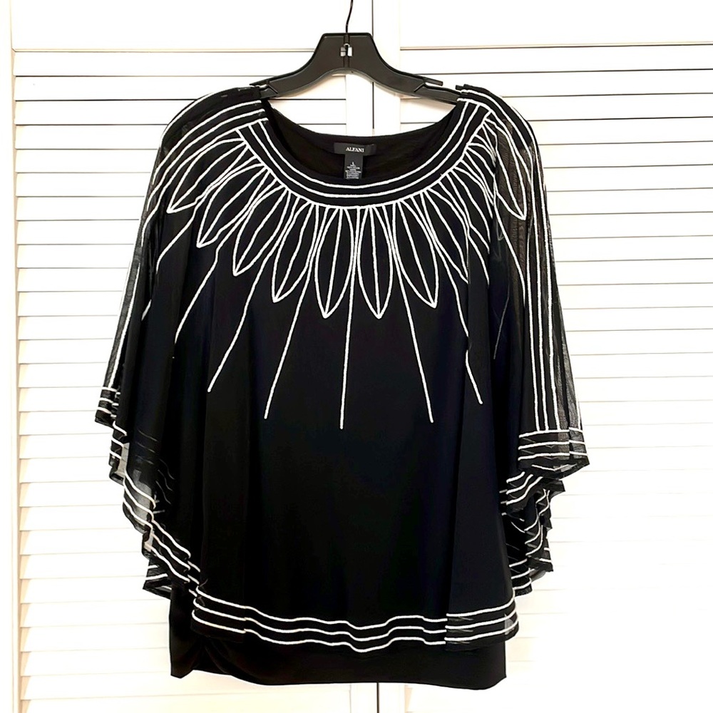 Alfani brand black and white cape sleeve top!